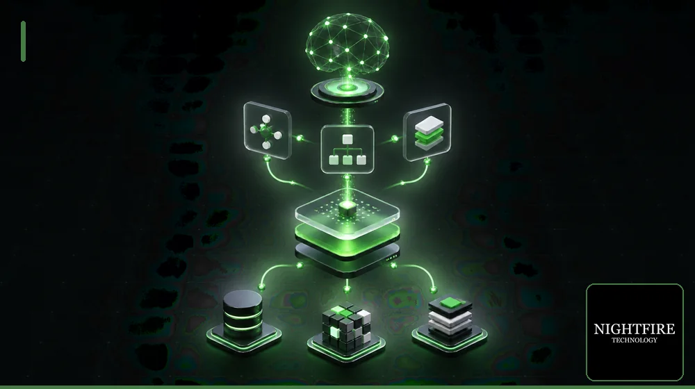 Abstract illustration of connected schema markup data nodes