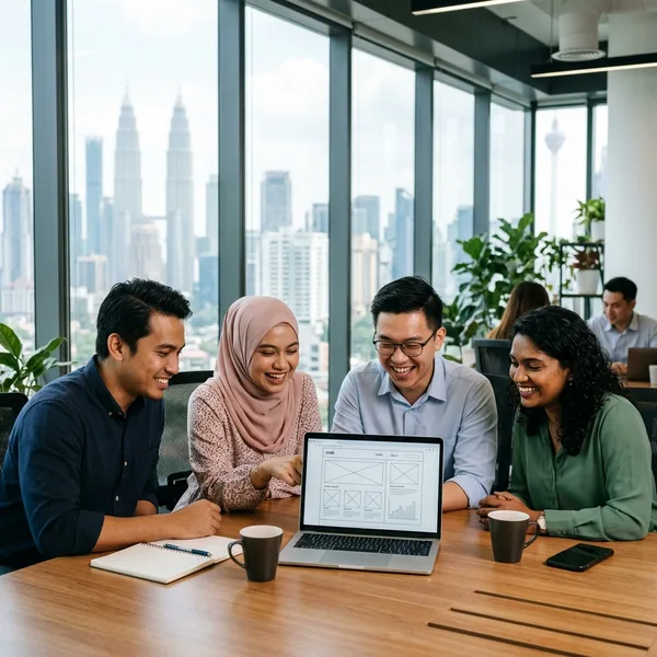 Nightfire Tech team in Kuala Lumpur reviewing a website wireframe