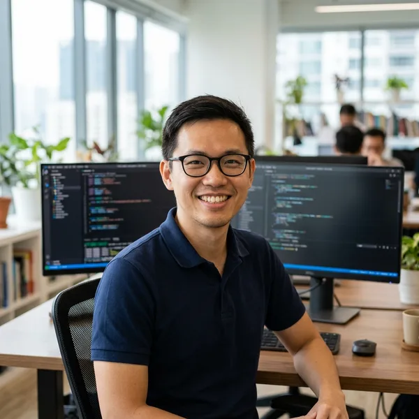 Malaysian developer coding a client website at Nightfire Tech